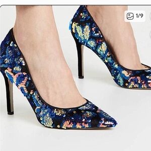 Sam Edelman Blue Sequin Pointed-Toe Pumps